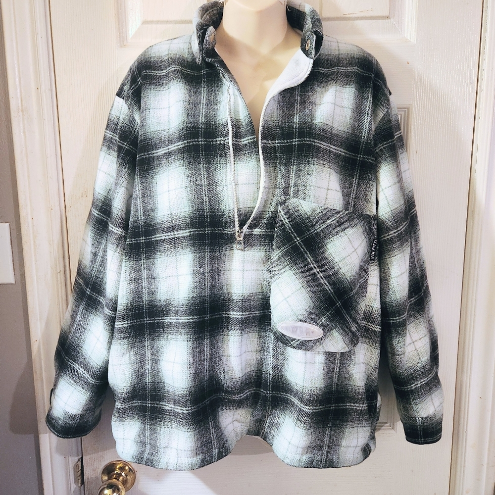 Via Pitti Fleece Lined Half Zip Pullover Shacket Sweatshirt Size Medium